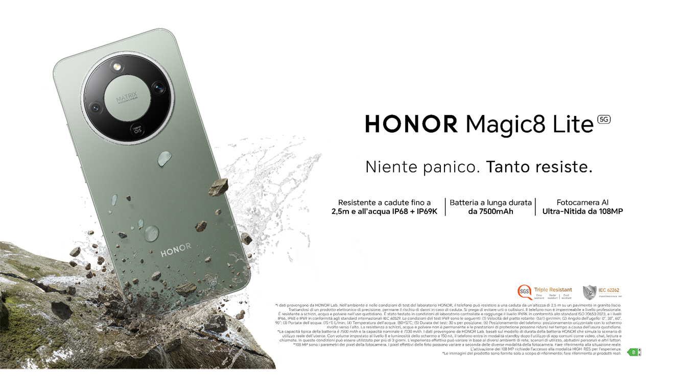 Honor Magic8 Lite arriva in Italia con Snapdragon 6 Gen 4 e scocca a prova di caduta