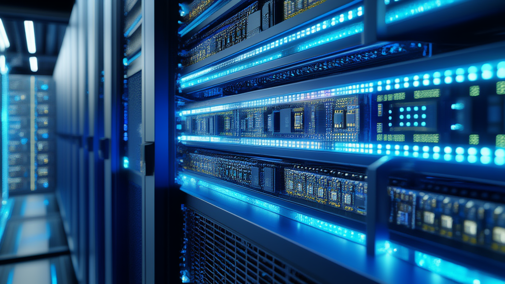 Chip ASIC Jalapeño di OpenAI su un rack data center con illuminazione blu